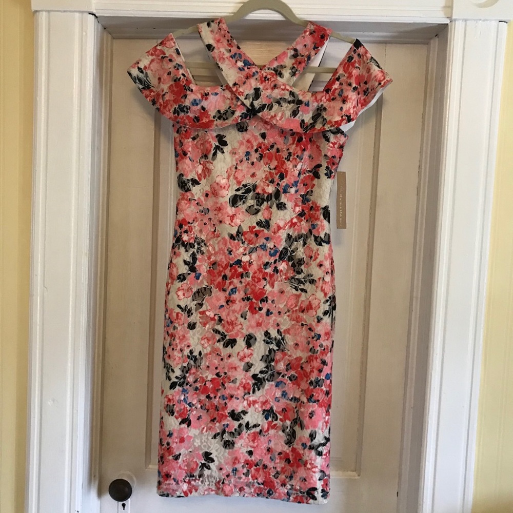 NWT Rachel Roy floral lace cold shoulder dress, 6